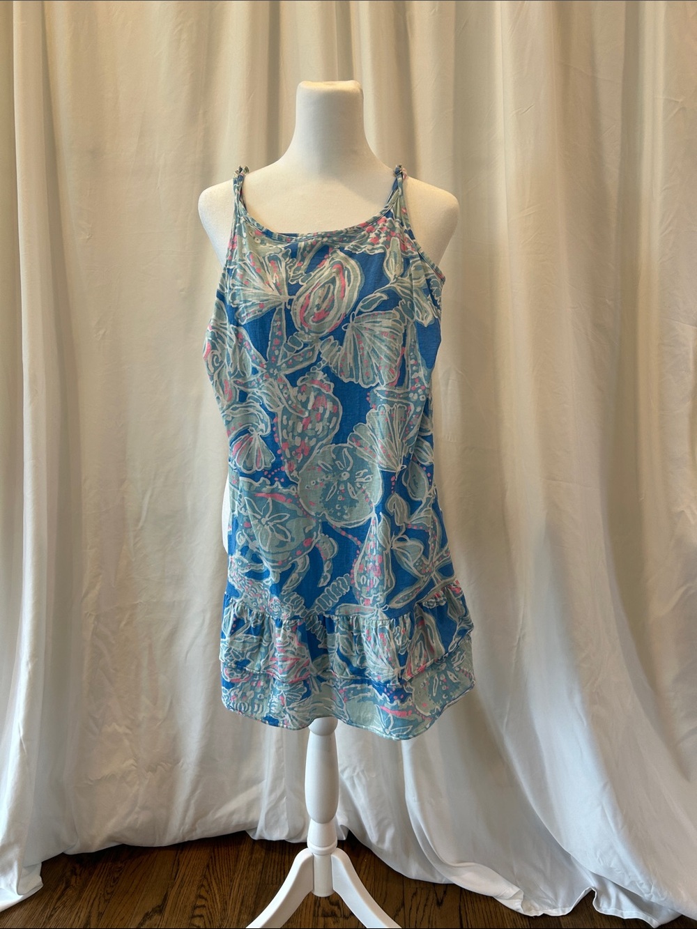 Lilly Pulitzer Blue Shell-Print Spaghetti Strap Sundress